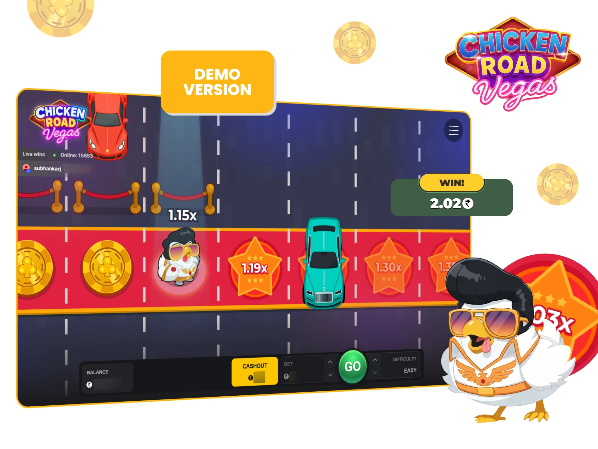 Play Chicken Road Vegas Demo Mode Online for Free.